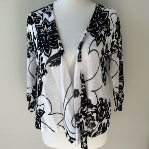 Chico’s Floral Black White Lightweight Cardigan Size Small